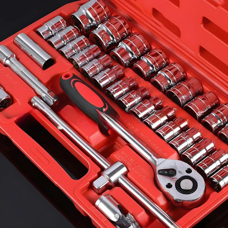 Tool Kit 46 Pieces Reversible Ratchet Wrench With Case Socket Game For Maintenance And Repair