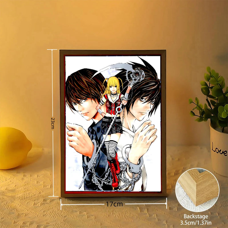 Anime Figures Light Painting Picture Frame Death Note Led Night Light Moon Lamp Bedroom Tabe Home Decorative Figure Friend Gifts