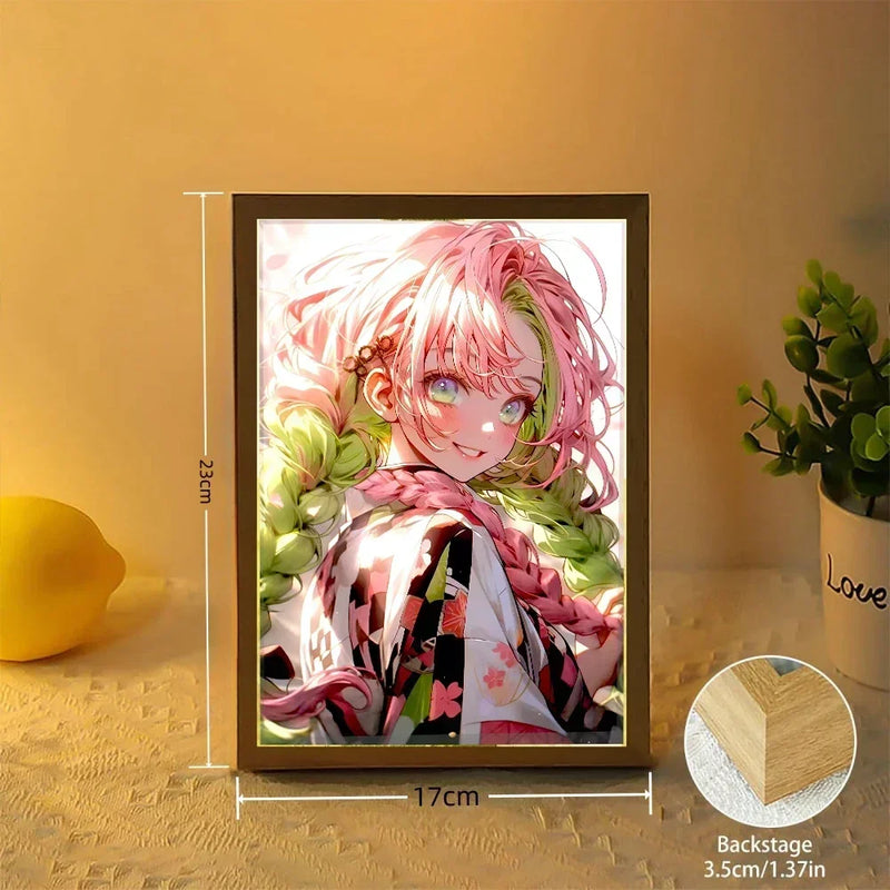 Anime Light Painting Moon Lamp Kyojuro Rengoku Kimetsu Demons Slayer Led Photo Frame for Room Wall Art Hoom Deco No Yaiba Gifts