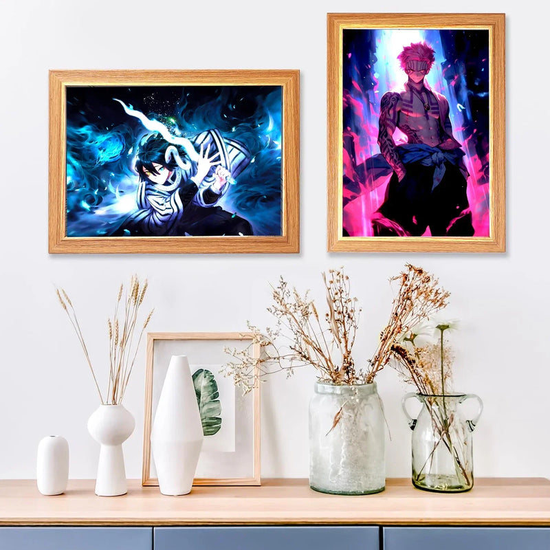 Anime Light Paninting Picture Frame Kimetsu No Yaiba Nezuko Kamado Akaza Kochou Shinobu Iguro Obanai For Room Decor Kids Gifts