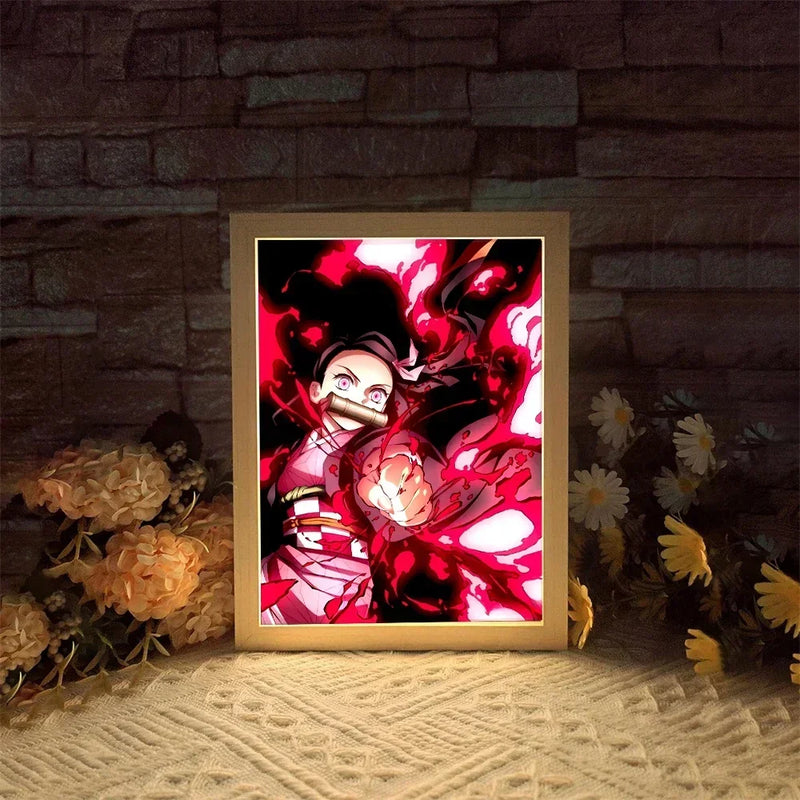 Anime Light Paninting Picture Frame Kimetsu No Yaiba Nezuko Kamado Akaza Kochou Shinobu Iguro Obanai For Room Decor Kids Gifts