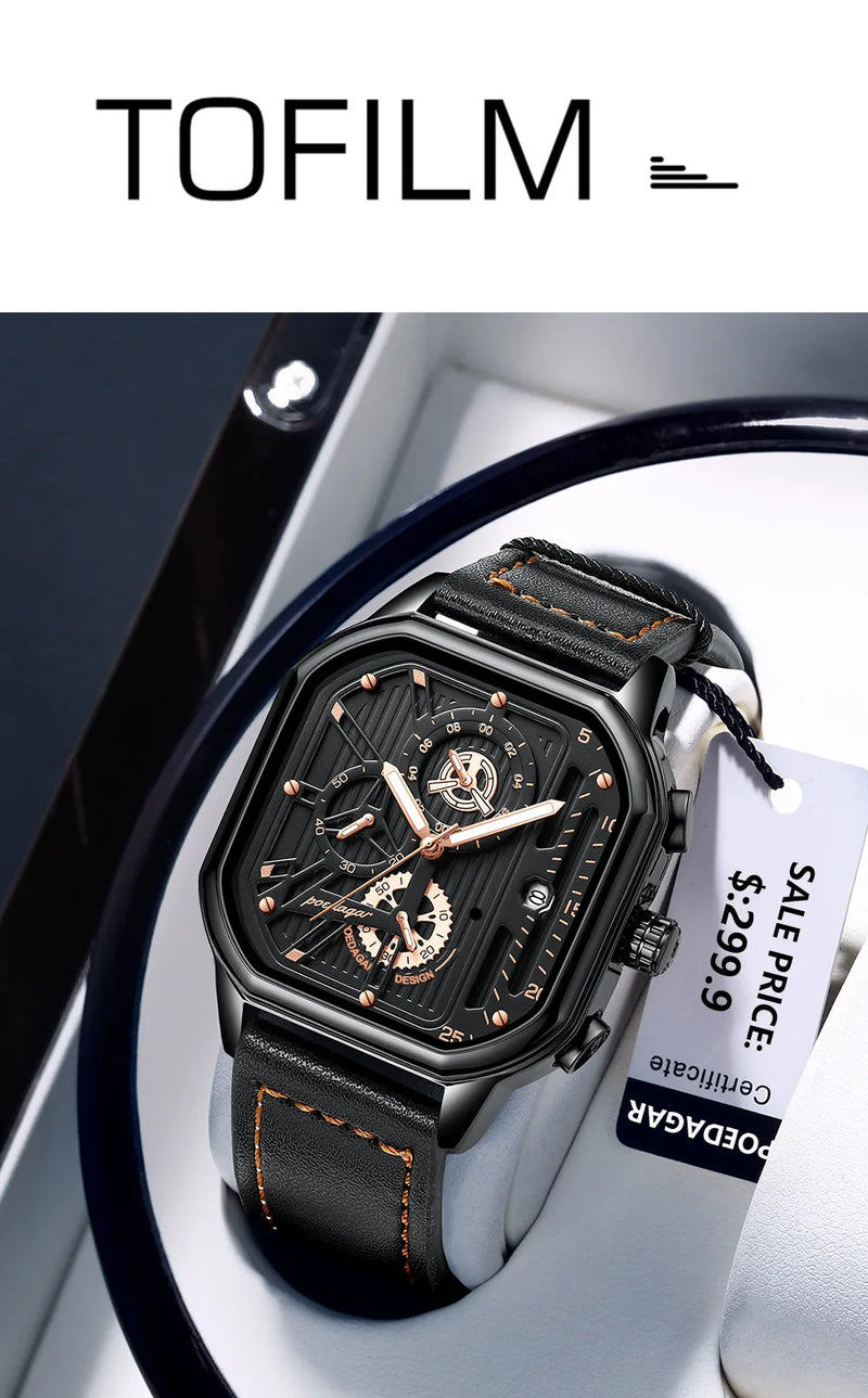 POEDAGAR Luxury Casual Men's Watch Fashion Sports Chronograph Leather Watches Waterproof Luminous Military Men Wristwatch Gift