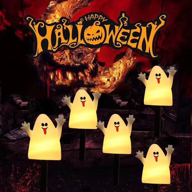 2PCS Solar Powered Lawn Lamp  Set of 5 Cute Ghost lanterns Decorated Halloween Party Decoration For Home bar Atmosphere Decor