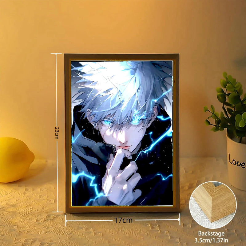 Jujutsu Kaisen Light Painting Anime Satoru Gojo Night Light Photo Frame Cartoon Figure Bedroom Home Decor Friends Gift Moon Lamp