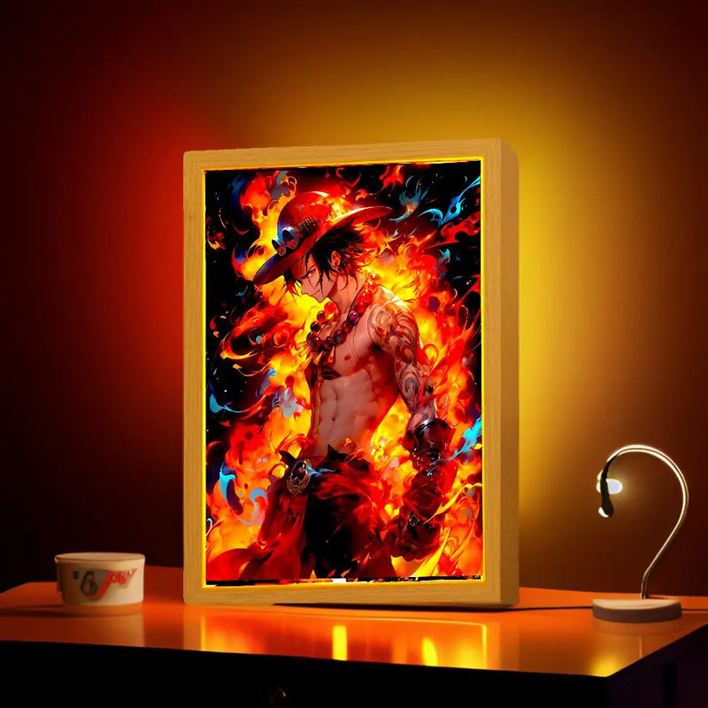 Anime Figure One Piece Light Painting Photo Frame Zoro Luffy Action Figures Led Night Light Room Decor Christmas Gifts Moon Lamp