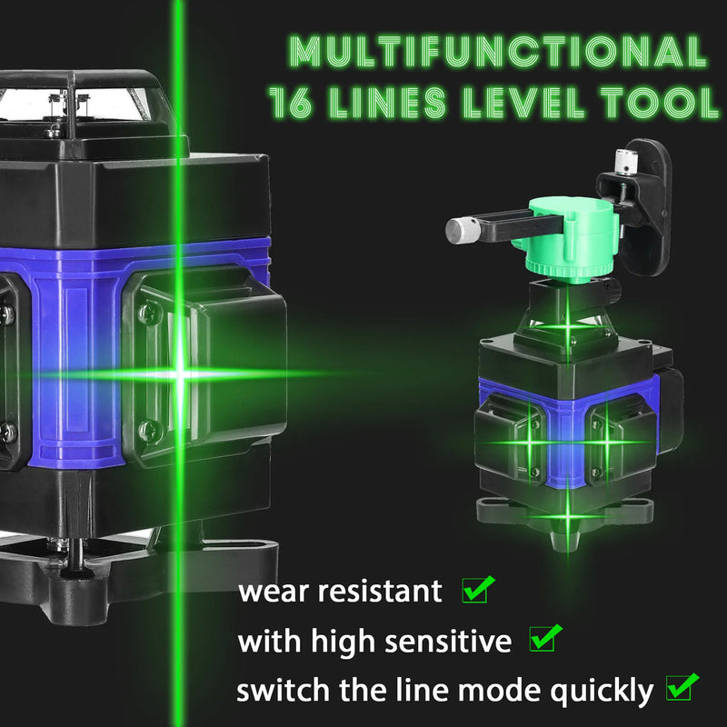 4D 16 Lines Laser Level 360 ° Self-leveling Machine USB Rechargeable Lithium Battery Leveling Tool with Adjustable Tripod Stand