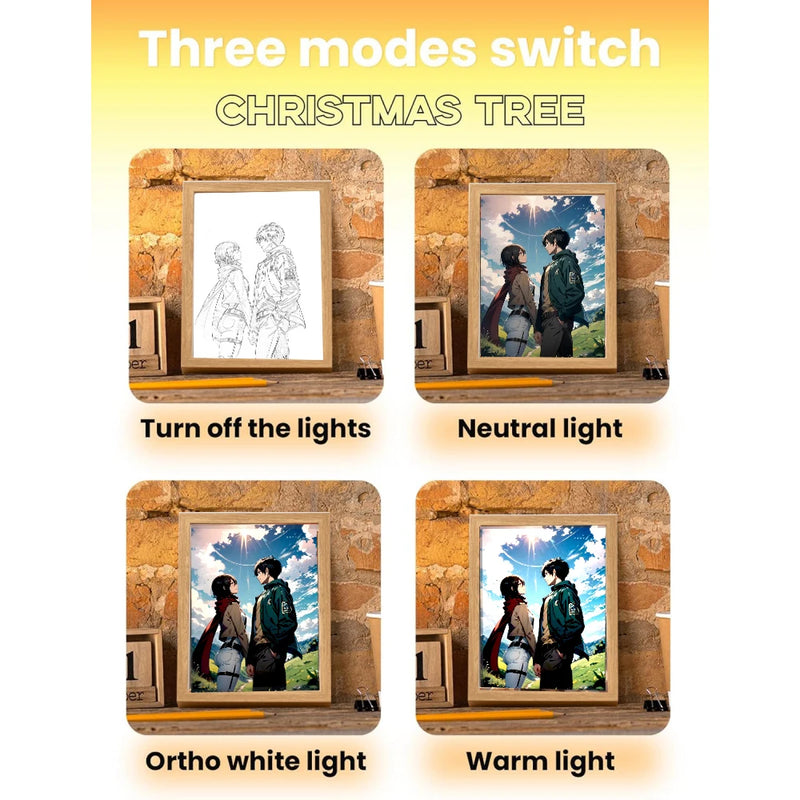 Anime Attack on Titan Night Light Painting Picture Frame Room Decor Home Wall Decorative Art For Bedroom Friends Gifts Moon Lamp