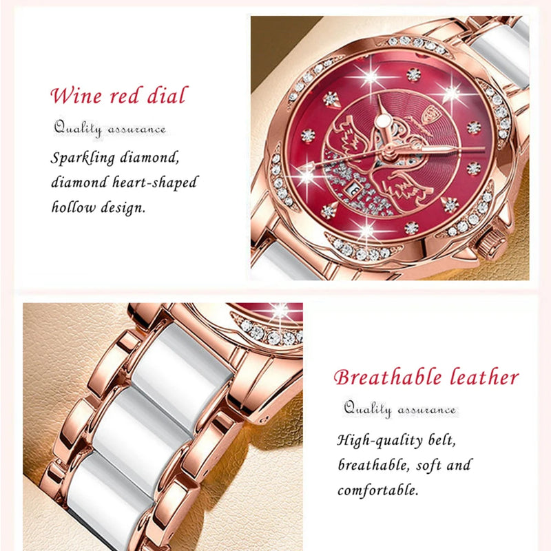 POEDAGAR Women Watch Luxury Quartz Diamond Rose Gold Ceramics Steel Watches Waterproof Luminous Ladies Wristwatches