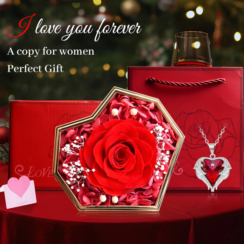 New Hot Selling Valentine's Day Gift Ocean Heart Love Necklace with Eternal Rose Jewelry Box For Girl Mother Christmas Gifts