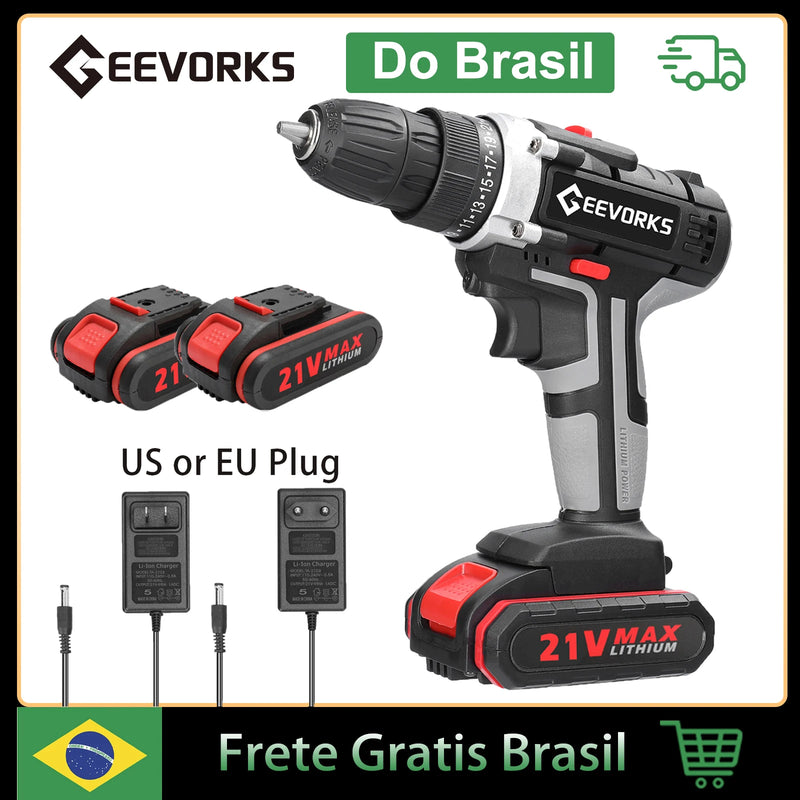 Geevorks 21V Electric Cordless Drill Electric Screwdriver Lithium Battery Wireless Rechargeable Mini Drills Power Tools 2/3 in 1