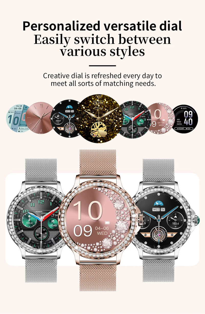 MEVADEN Rosegold Smart Watch For Lady Bluetooth Call 100+Sports Mode Fitness Women Smartwatch DIY Dials For IOS Android NX19