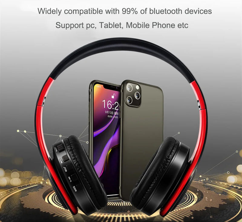 Men Gift Gold Wireless Headphones Bluetooth Earphone Stereo Headset with Build-in MIC with 3.5mm Jack for Xiaomi Samsung IPHONE