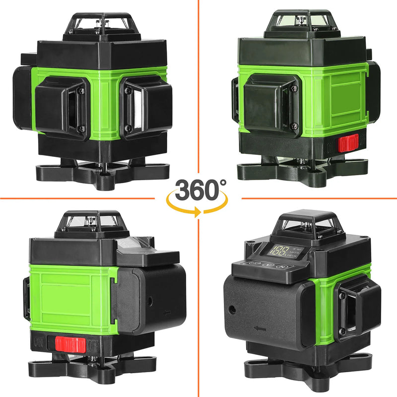 4D 16 Lines Laser Level 360 ° Self-leveling Machine USB Rechargeable Lithium Battery Leveling Tool with Adjustable Tripod Stand