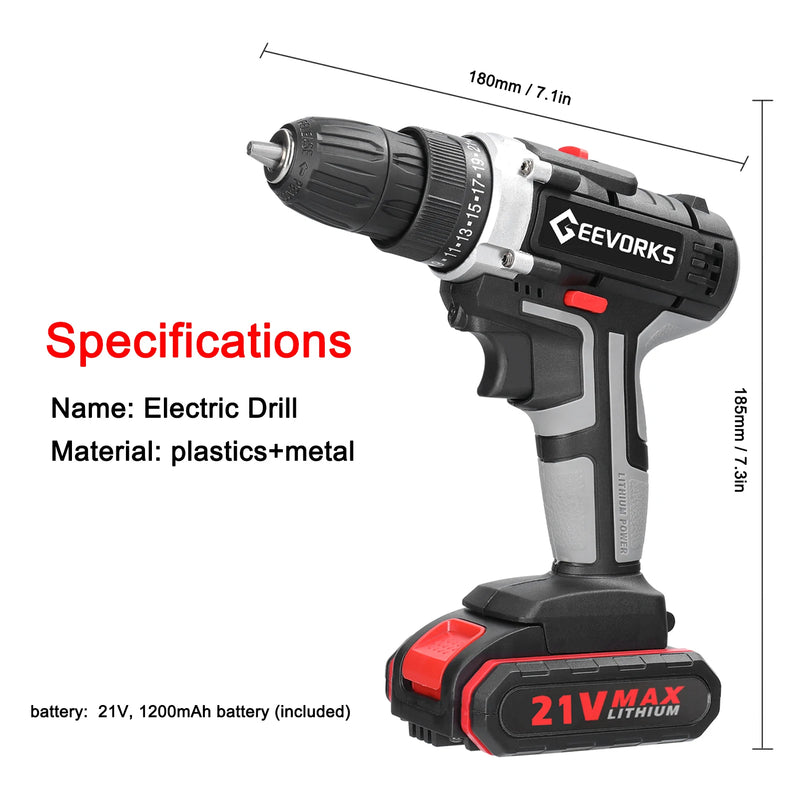 Geevorks 21V Electric Cordless Drill Electric Screwdriver Lithium Battery Wireless Rechargeable Mini Drills Power Tools 2/3 in 1