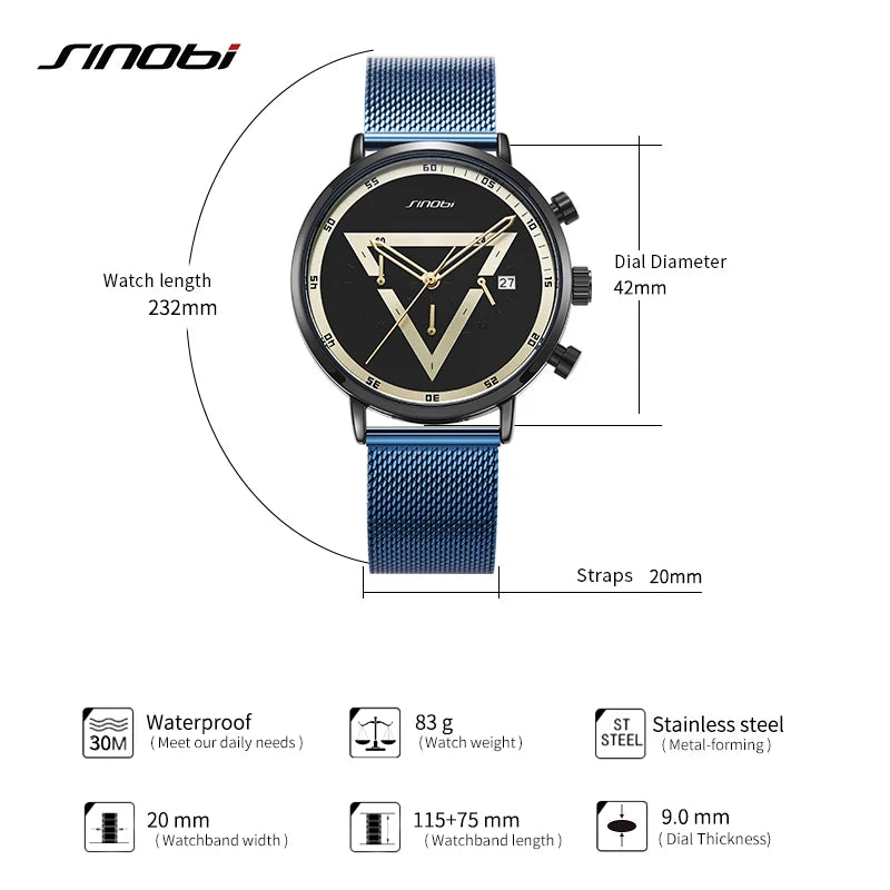 Sinobi Fashion Men's Watches Creative Design Quartz Wristwatches Chronograph Multifunction Man's Sports Watches Gifts for Male