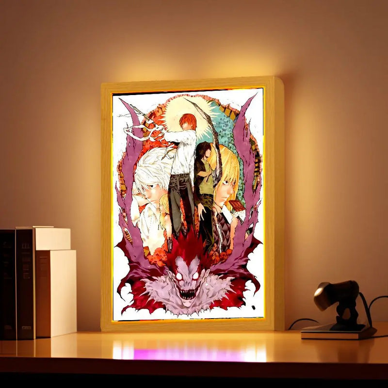 Anime Figures Light Painting Picture Frame Death Note Led Night Light Moon Lamp Bedroom Tabe Home Decorative Figure Friend Gifts