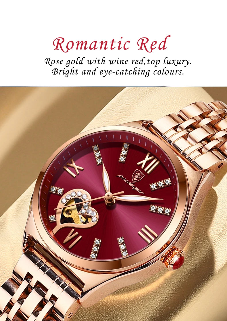 POEDAGAR Women Watches Fashion Rose Gold Stainless Stain Steel Ladies Watch Waterproof Quarzt Wristwatch Romatic Girlfriend Gift