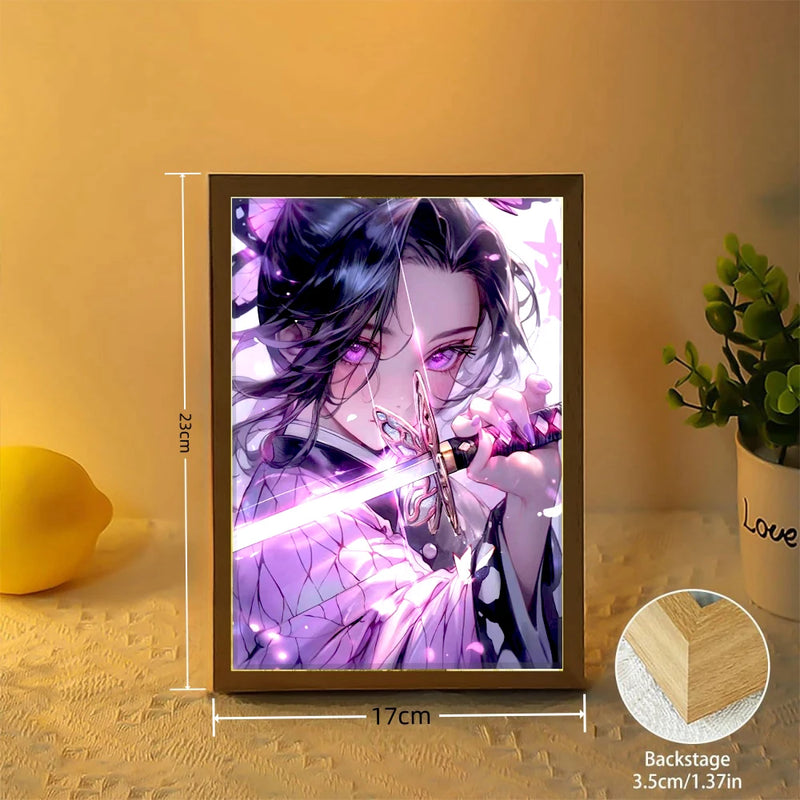 Anime Light Paninting Picture Frame Kimetsu No Yaiba Nezuko Kamado Akaza Kochou Shinobu Iguro Obanai For Room Decor Kids Gifts