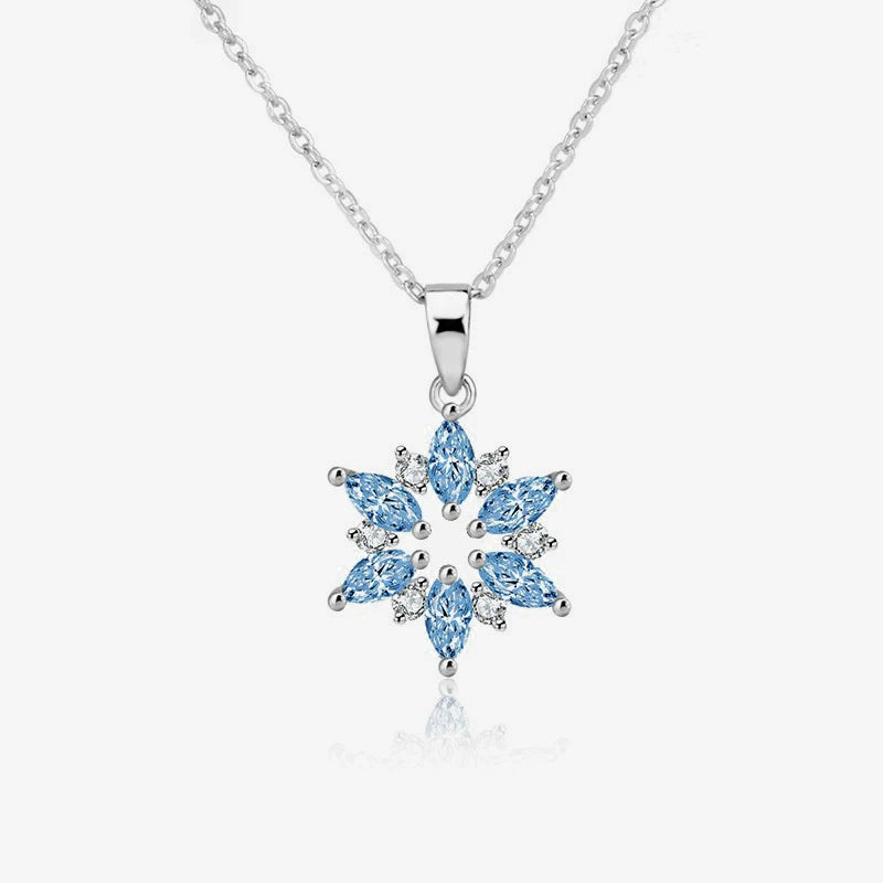 Blue Zircon Snowflake Necklace With Rose Flower Gift Box For Wife Girlfriend Lover Wedding Gift 2024 New Luxury Romantic