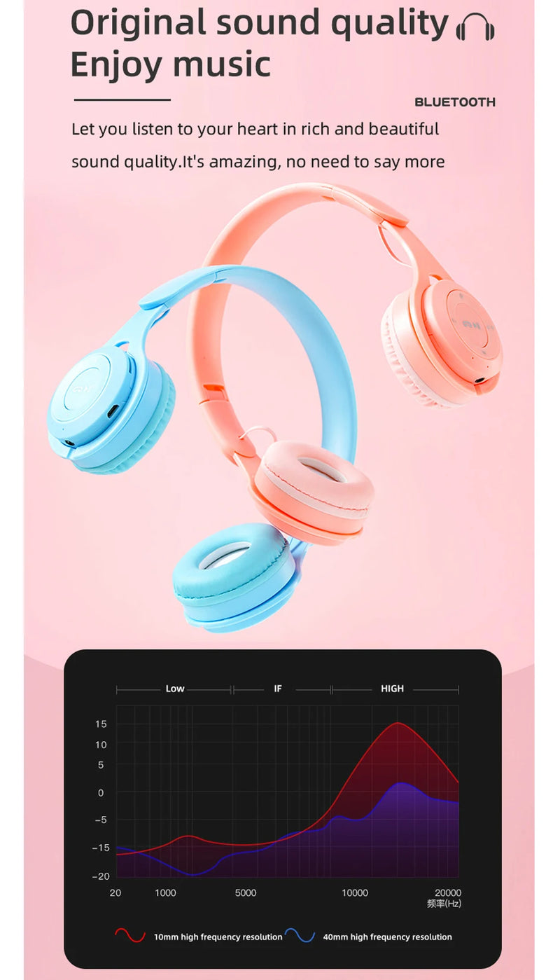 Macaron Headphones Kids Wireless Bluetooth Headphone Stereo Headband Gaming Headset with Mic Gamer Girl Gift for Mobile Tablet