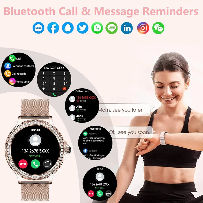 MEVADEN Rosegold Smart Watch For Lady Bluetooth Call 100+Sports Mode Fitness Women Smartwatch DIY Dials For IOS Android NX19