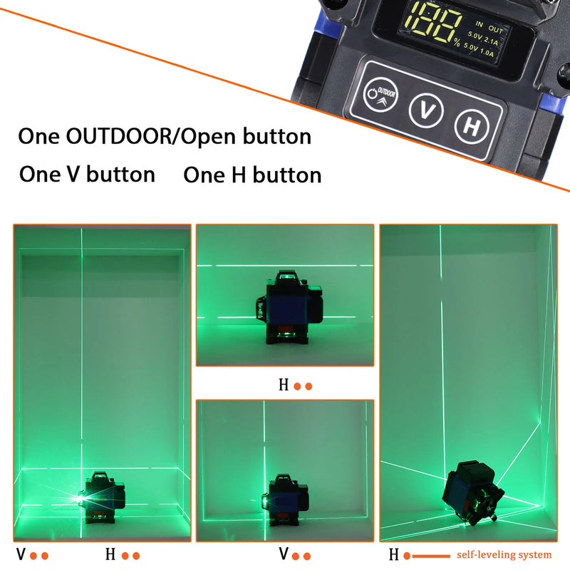4D 16 Lines Laser Level 360 ° Self-leveling Machine USB Rechargeable Lithium Battery Leveling Tool with Adjustable Tripod Stand