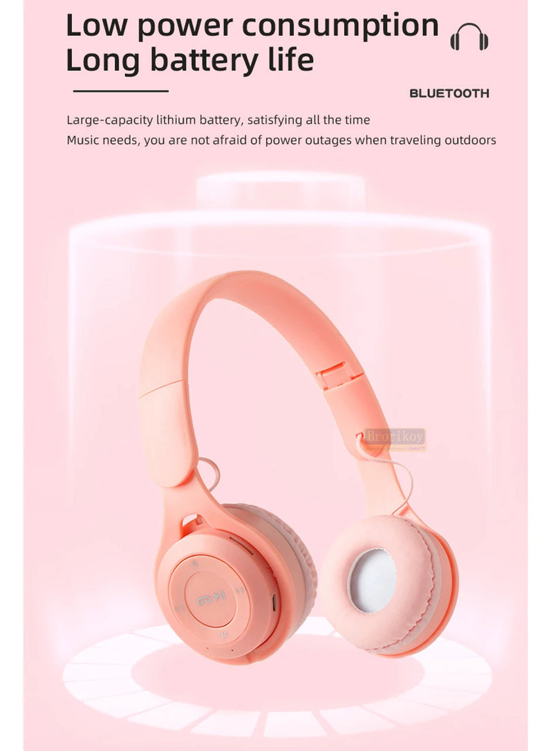 Macaron Headphones Kids Wireless Bluetooth Headphone Stereo Headband Gaming Headset with Mic Gamer Girl Gift for Mobile Tablet