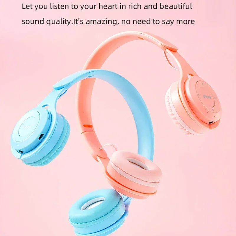 Macaron Headphones Kids Wireless Bluetooth Headphone Stereo Headband Gaming Headset with Mic Gamer Girl Gift for Mobile Tablet