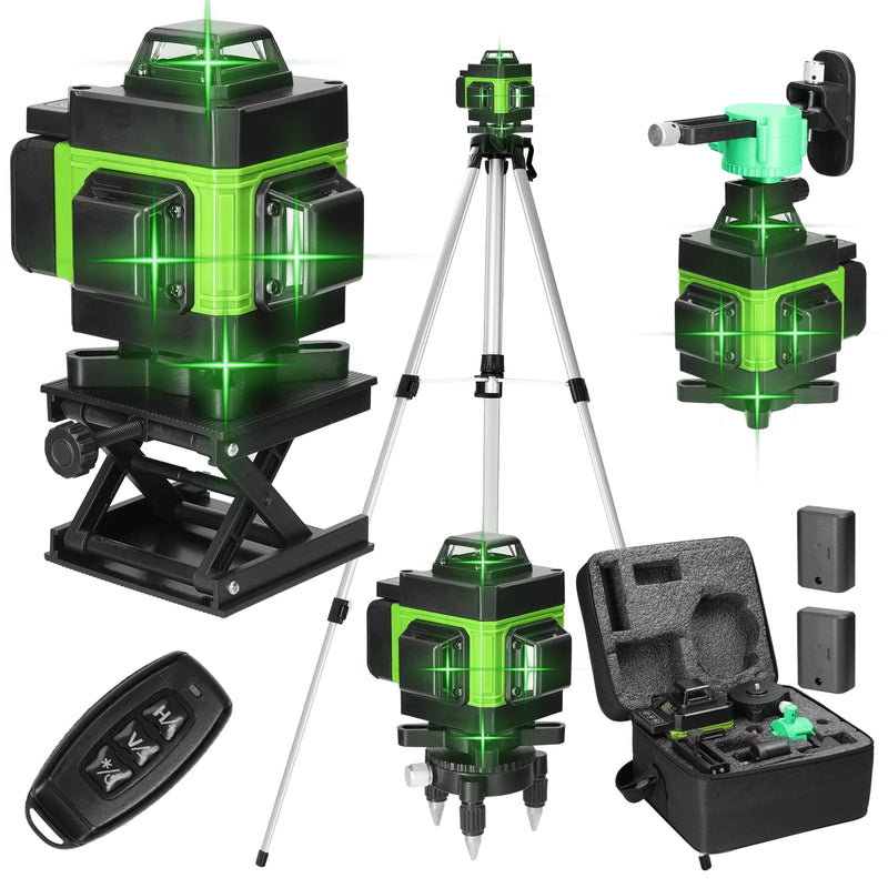 4D 16 Lines Laser Level 360 ° Self-leveling Machine USB Rechargeable Lithium Battery Leveling Tool with Adjustable Tripod Stand