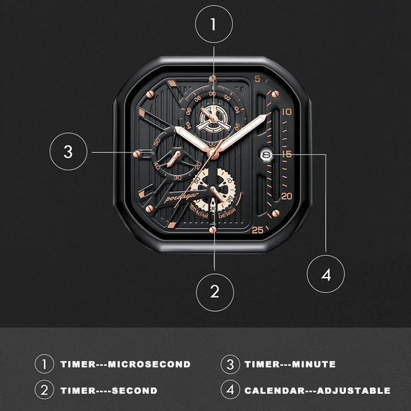 POEDAGAR Luxury Casual Men's Watch Fashion Sports Chronograph Leather Watches Waterproof Luminous Military Men Wristwatch Gift