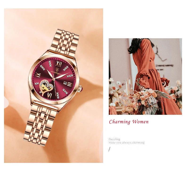 POEDAGAR Women Watches Fashion Rose Gold Stainless Stain Steel Ladies Watch Waterproof Quarzt Wristwatch Romatic Girlfriend Gift