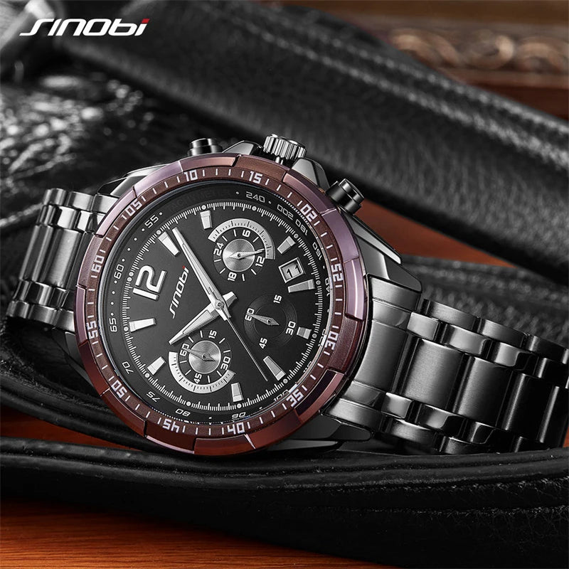 SINOBI Top Luxury Style Men's Watches Original Design Mans Quartz Wristwatches Chronograph Gifts Clock for Husband, Friend