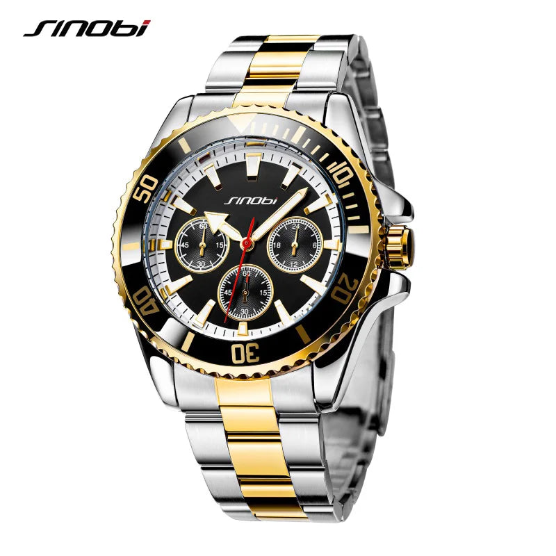 SINOBI Top Luxury Men's Watches Fashion Stainless Steel Mans Quartz Wristwatches Casual Design Male Hot sale style Gifts Clock