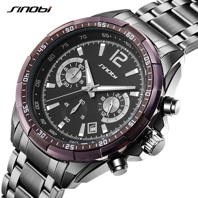 SINOBI Top Luxury Style Men's Watches Original Design Mans Quartz Wristwatches Chronograph Gifts Clock for Husband, Friend