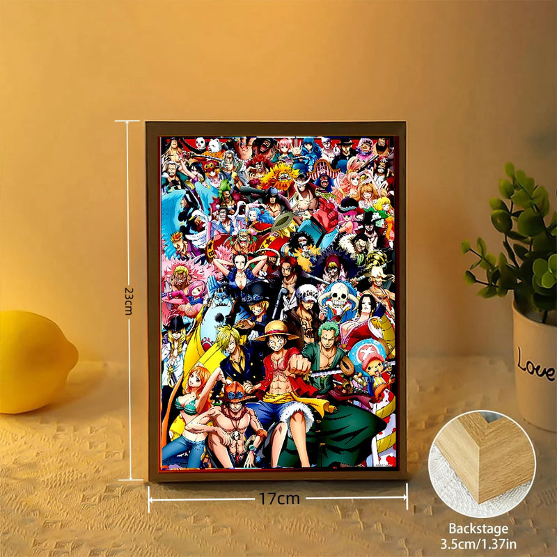 Anime Figure One Piece Light Painting Photo Frame Zoro Luffy Action Figures Led Night Light Room Decor Christmas Gifts Moon Lamp