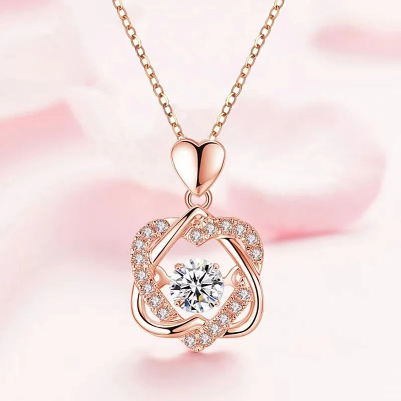 Heart Intertwined Necklace With Creative Rose Gift Box For Women Girlfriend 2023 Valentine Day Present Fashion Romantic Jewelry