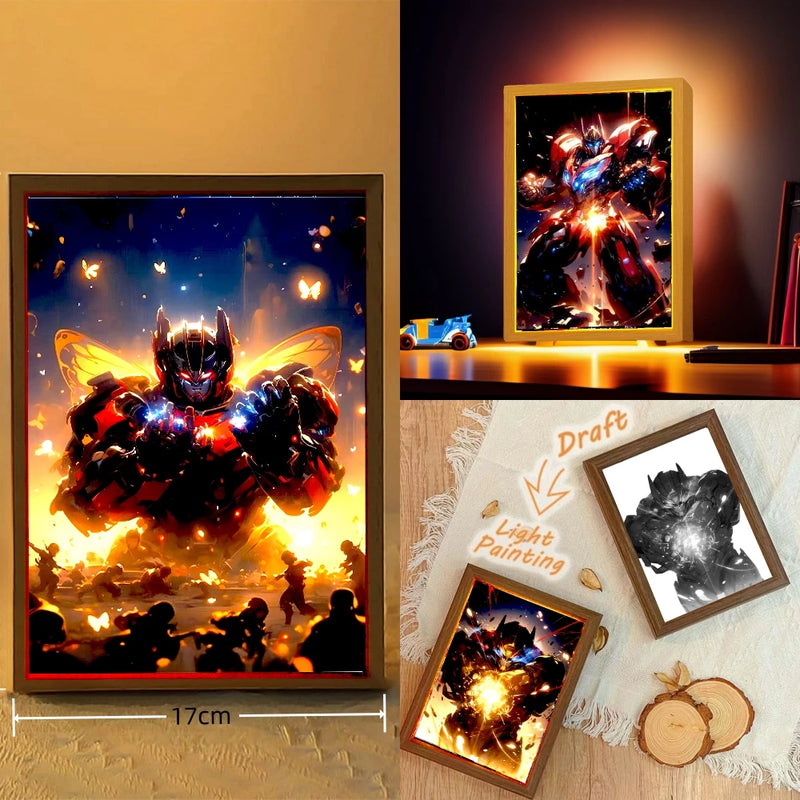 Anime Figure Light Painting Picture Frame Transformers Led Night Light Moon Lamp Optimus Prime Action Figures Room Decor Gifts