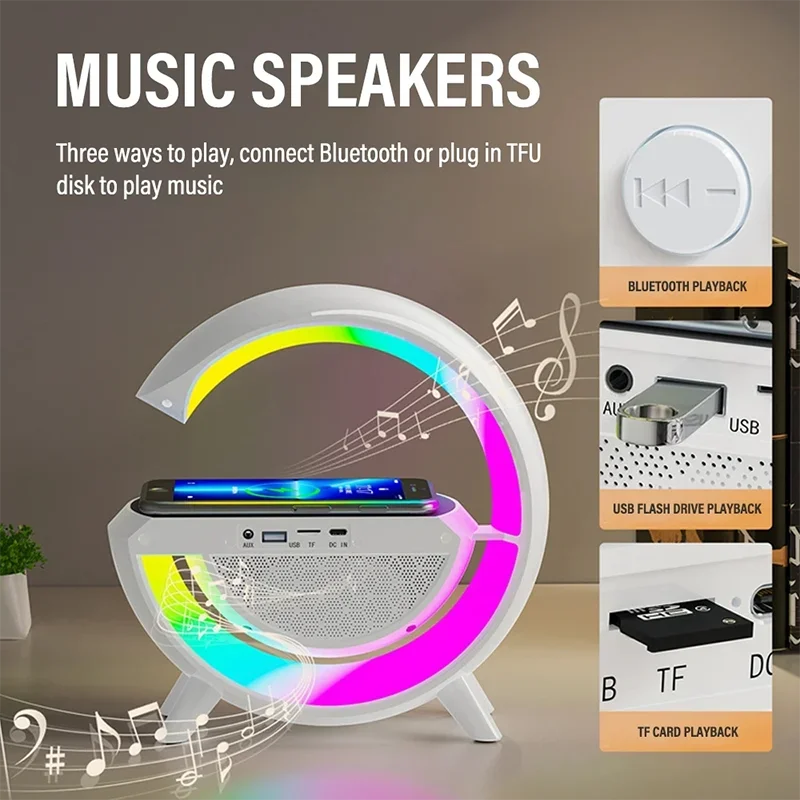 Smart Light LED Wireless Charger Bluetooth Speaker Alarm Clock RGB Atmosphere Lamp Bedroom Decoration Lamps Night Light