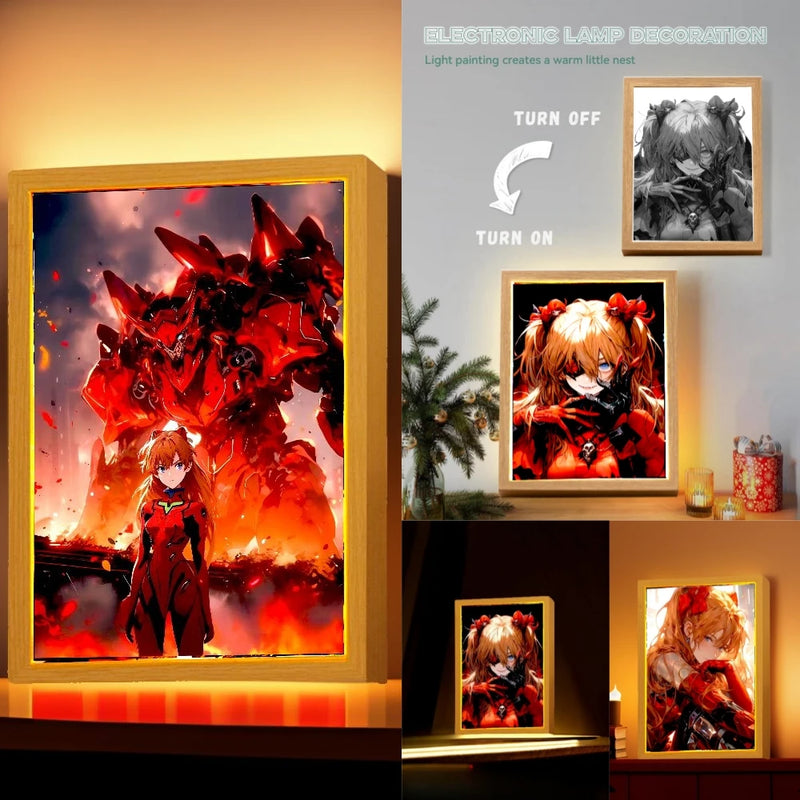 Neon Genesis Evangelion Anime Figure Light Painting Photo Frame Night Light Action Figures Asuka Room Decoration Christmas Gifts