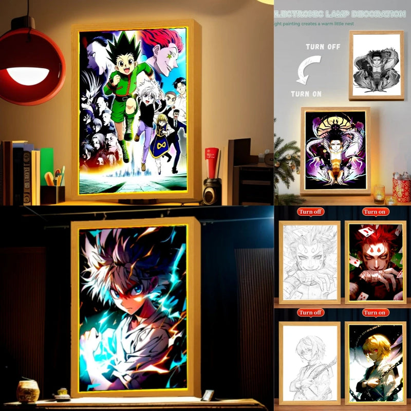 Light Painting Photo Frame Anime Figure Hunter×Hunter Led Night Light Killua Figures Action Collection Room Decor Gift Moon Lamp