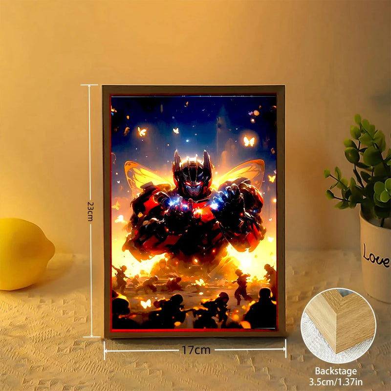 Anime Figure Light Painting Picture Frame Transformers Led Night Light Moon Lamp Optimus Prime Action Figures Room Decor Gifts