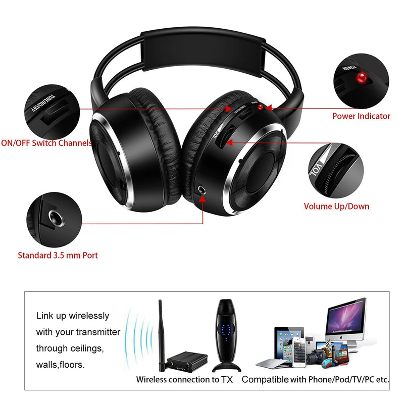 500m Foldable Wireless Silent Disco Headphone OEM Acceptable