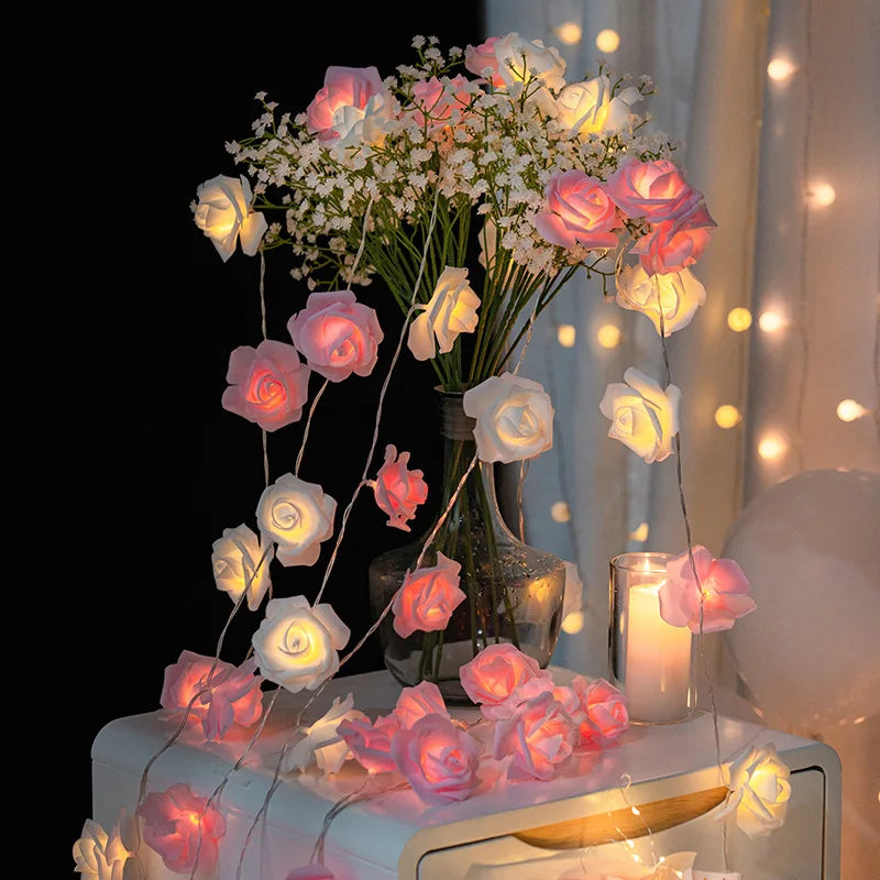 3m LED Rose String Lights for Valentine's Day Wedding Girl Heart Room Garden Decoration Night Light Christmas Fairy Lights Decor