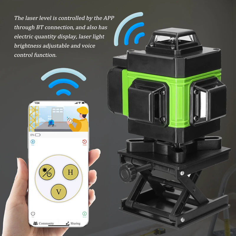 4D 16 Lines Laser Level 360 ° Self-leveling Machine USB Rechargeable Lithium Battery Leveling Tool with Adjustable Tripod Stand