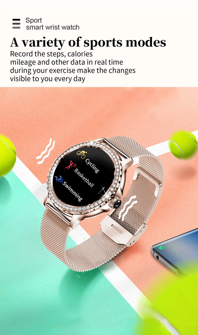 MEVADEN Rosegold Smart Watch For Lady Bluetooth Call 100+Sports Mode Fitness Women Smartwatch DIY Dials For IOS Android NX19