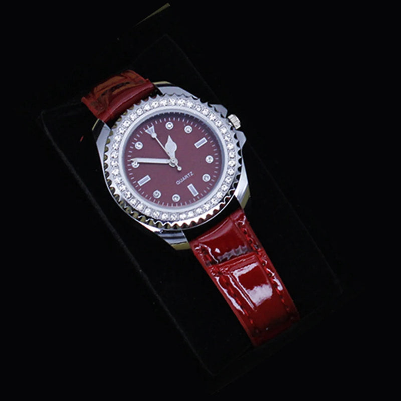 5Pcs Set Ladies Luxury Diamond Quartz Watch Fashion Simple Leather Women's Dress Clock Watch With Jewelry Accessory Set + Box