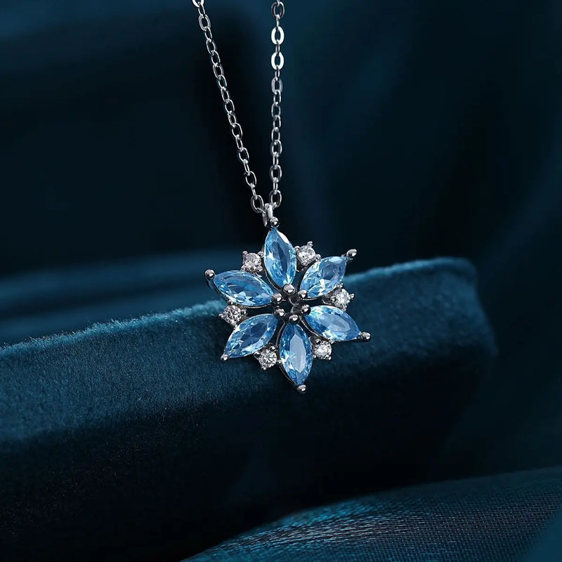 Blue Zircon Snowflake Necklace With Rose Flower Gift Box For Wife Girlfriend Lover Wedding Gift 2024 New Luxury Romantic