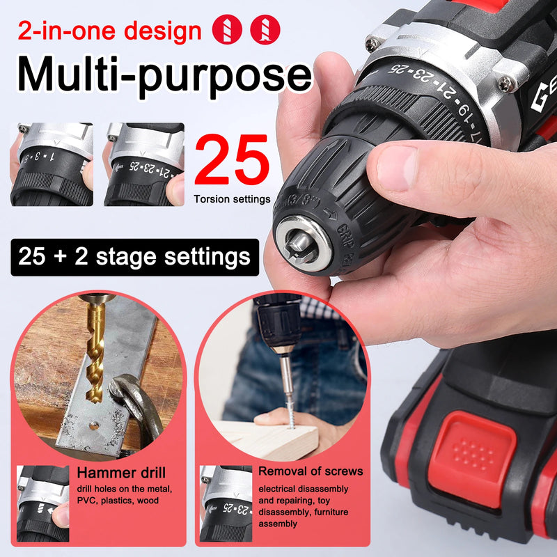 Geevorks 21V Electric Cordless Drill Electric Screwdriver Lithium Battery Wireless Rechargeable Mini Drills Power Tools 2/3 in 1