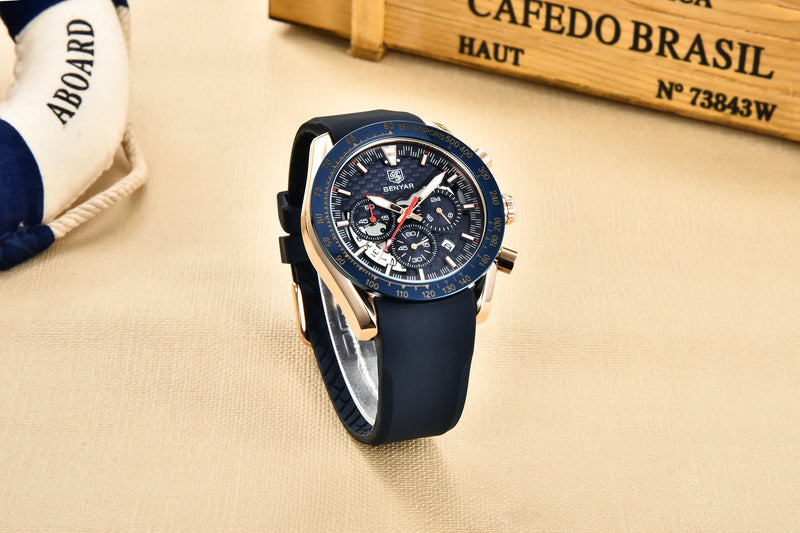 BENYAR Top Brand New Men Watches Leather Strap Luxury Waterproof Sport Quartz Chronograph Military Watch Men Clock Reloj Hombre