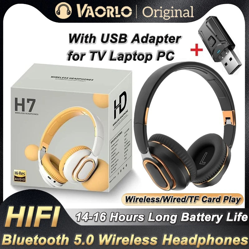 H7 Tv Bluetooth Headphones Wireless Headphon with Mic USB Adaptor Headset Noise Cancelling Stereo Foldable Bass for TV Earphone